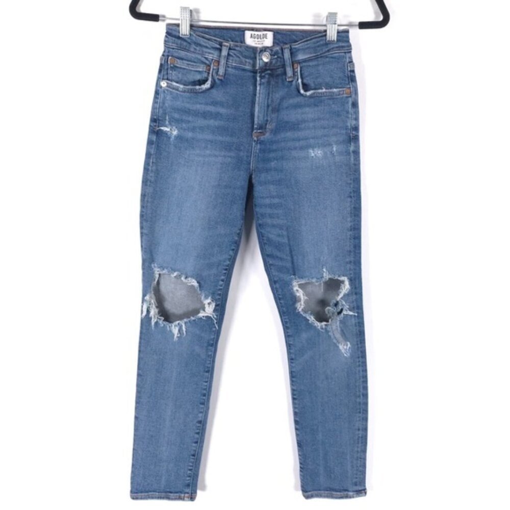 AGOLDE DISTRESSED Skinny Crop Jeans Zip Fly A018 E843 Size 26‎